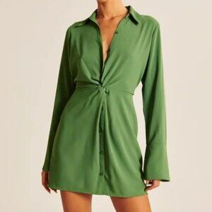 Abercrombie Green Long Sleeve Twist Button Up Dress